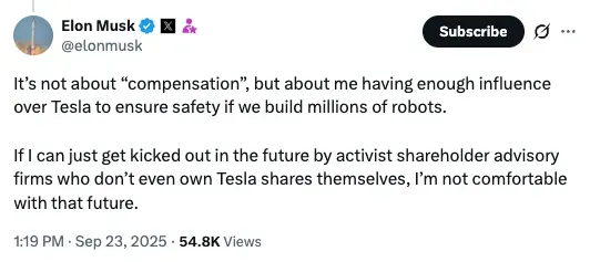 Screenshot of Elon Musk's X Post